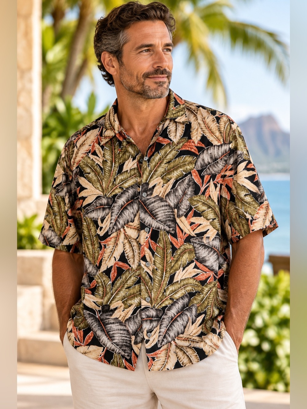 Tori Richard Large Cotton Lawn Hawaiian Shirt Made in USA Tropical Leaf Print